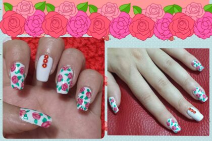 Nail art a fiori swatch con top coat Essence