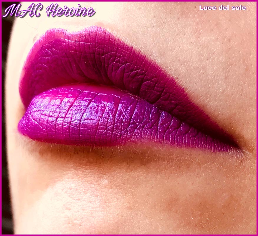 Rossetto mac Heroine swatch labbra