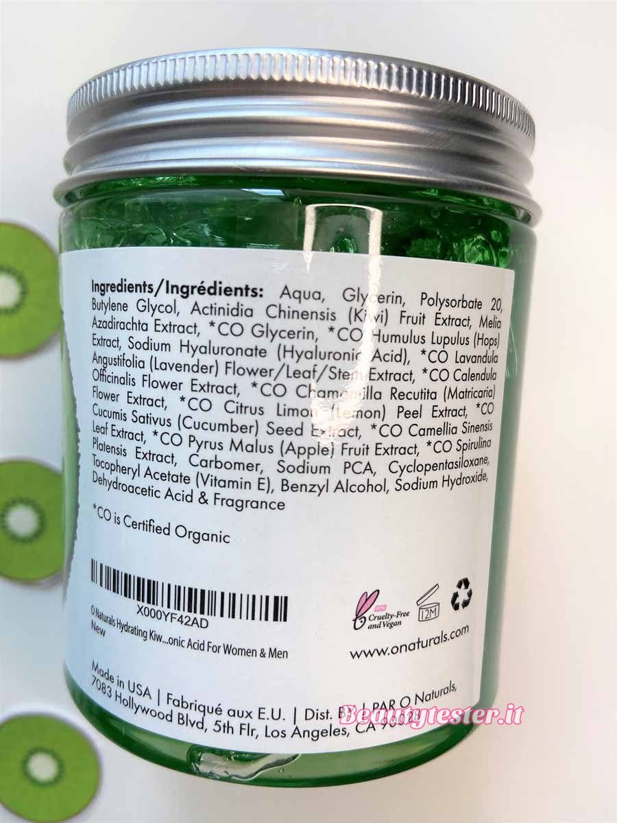 Maschera anti-età al Kiwi O Naturals INCI