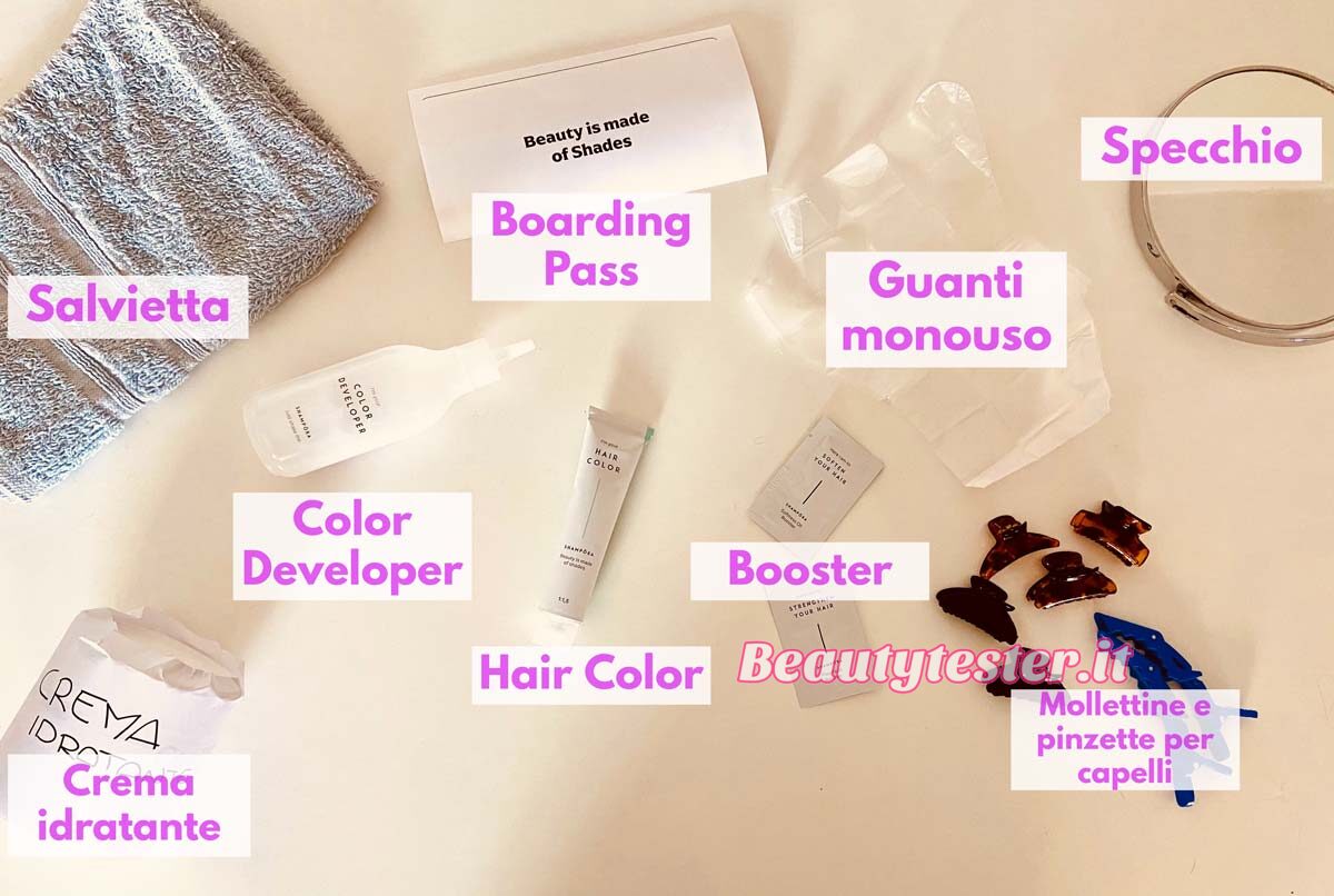 Shampora Hair Color kit con descrizione dei prodotti