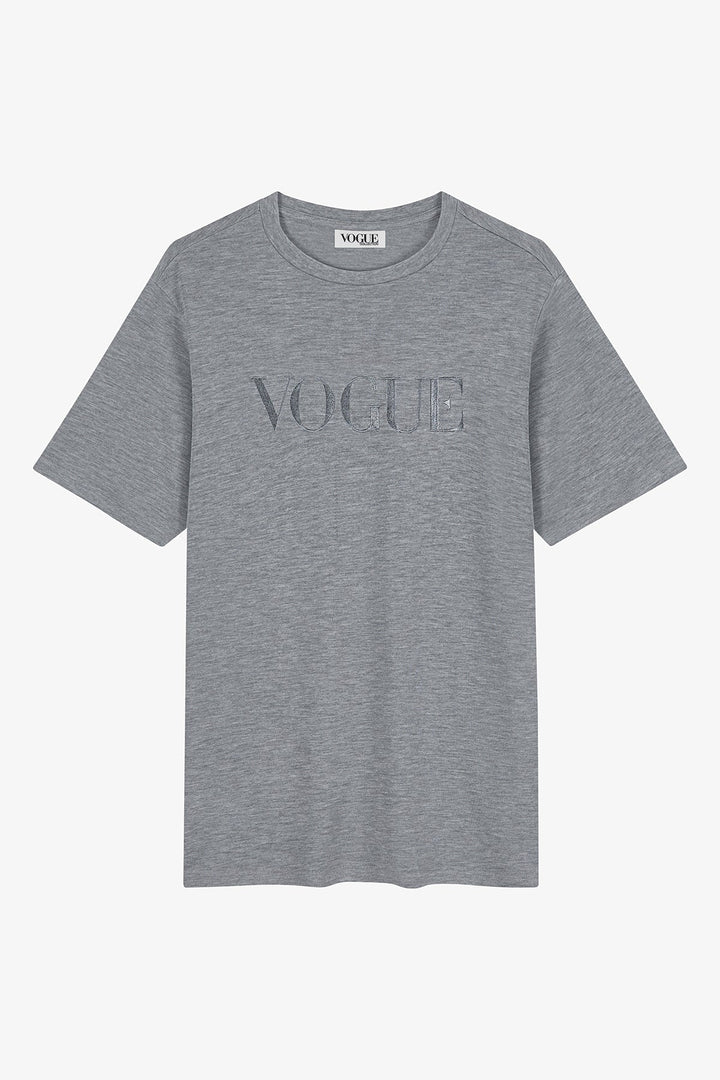 T-Shirt VOGUE x TENCEL™ grigio melange con logo ricamato