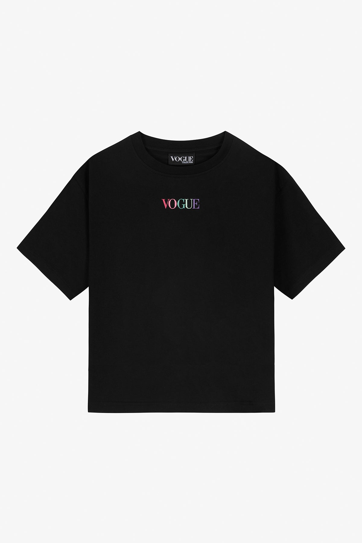 T-Shirt VOGUE Spring nera con logo stampato colorato