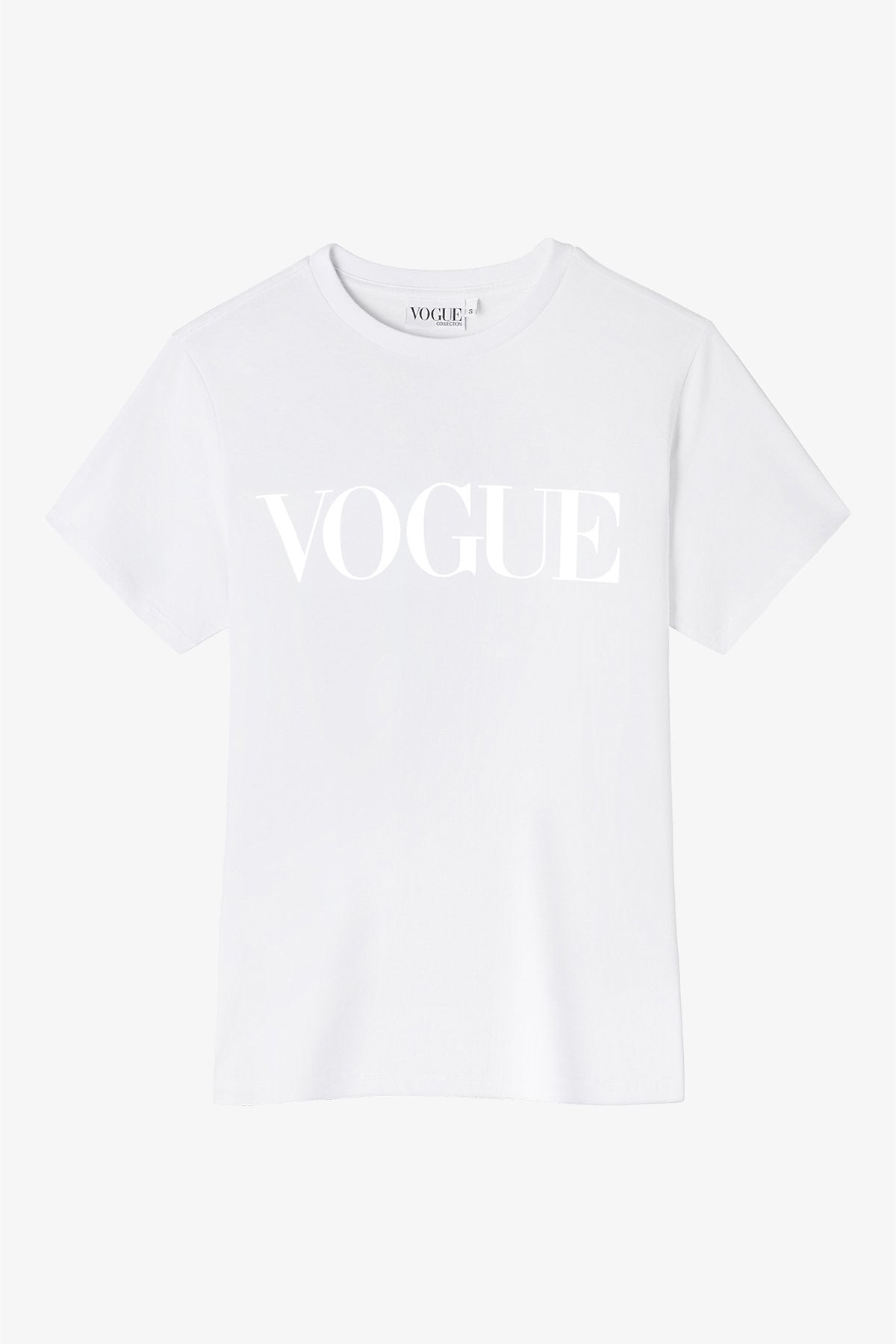 T-Shirt VOGUE bianca con logo stampato tono su tono