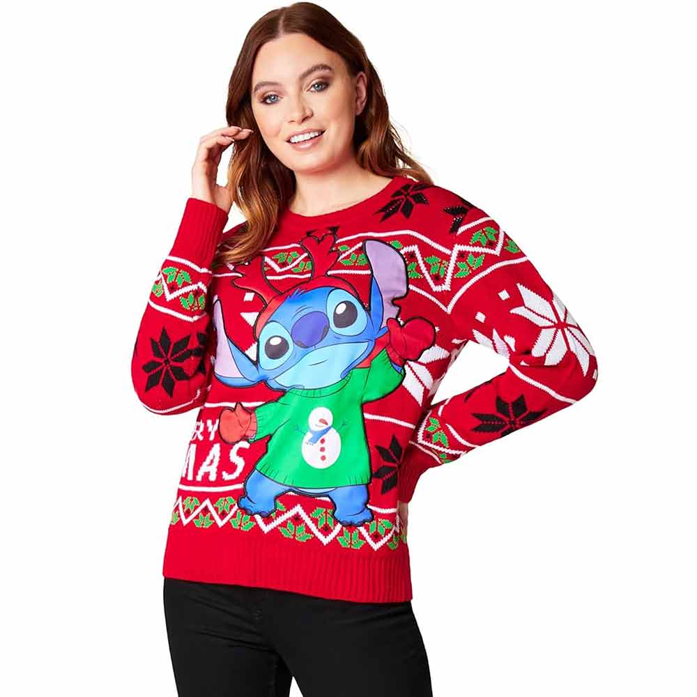 Maglione Natalizio donna con Stitch disegnato 