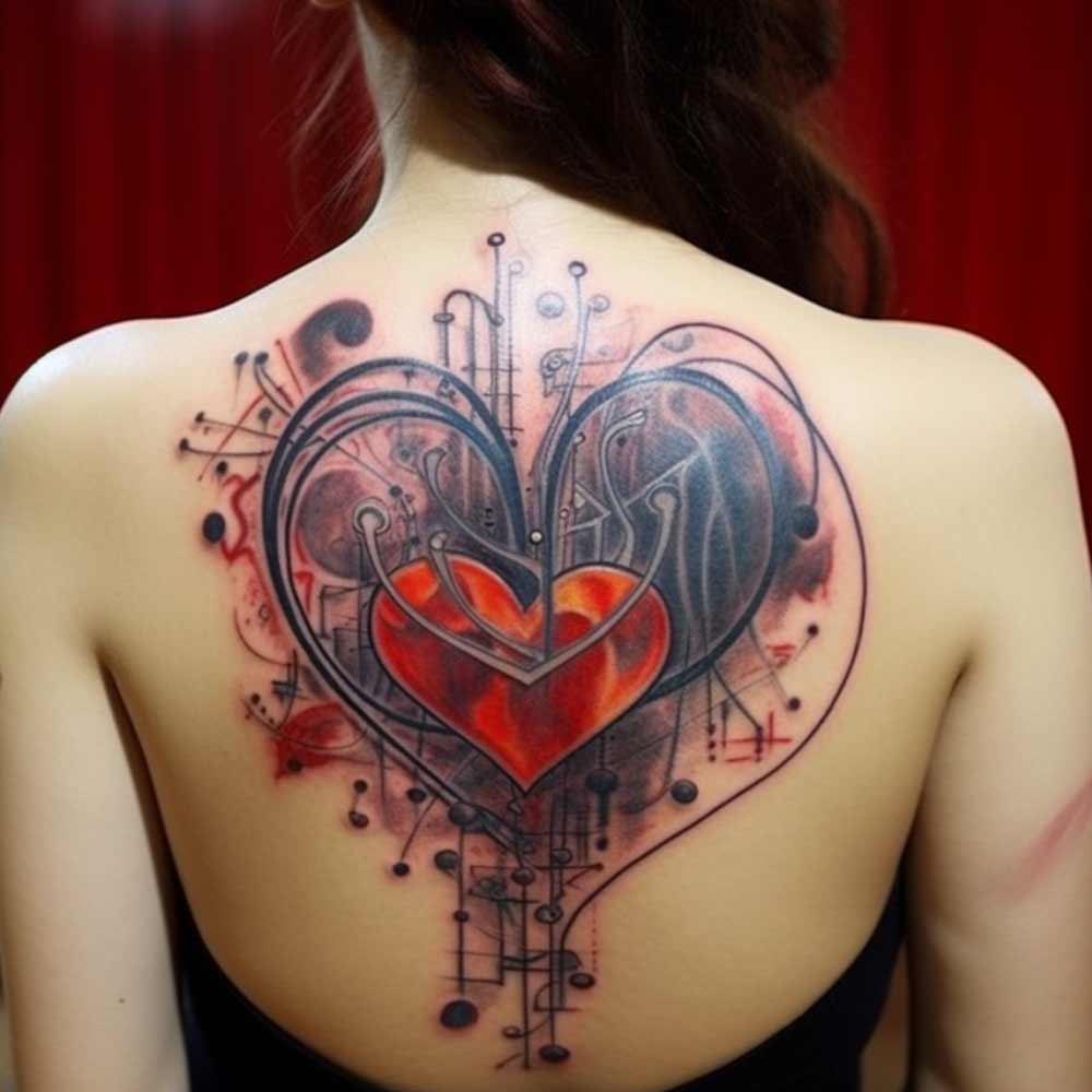 tatuaggio con cuore schiena molto elaborato