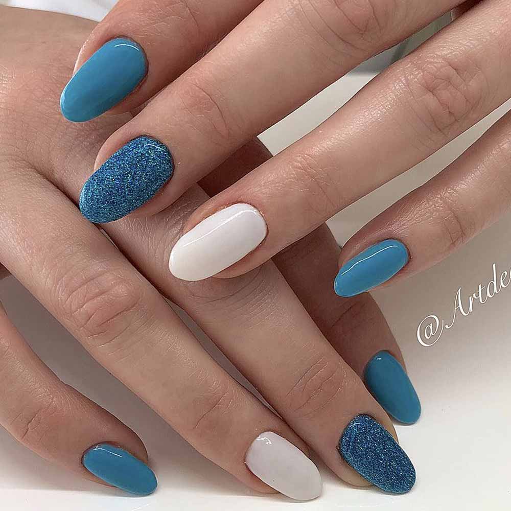 Unghie blu tiffany e bianco