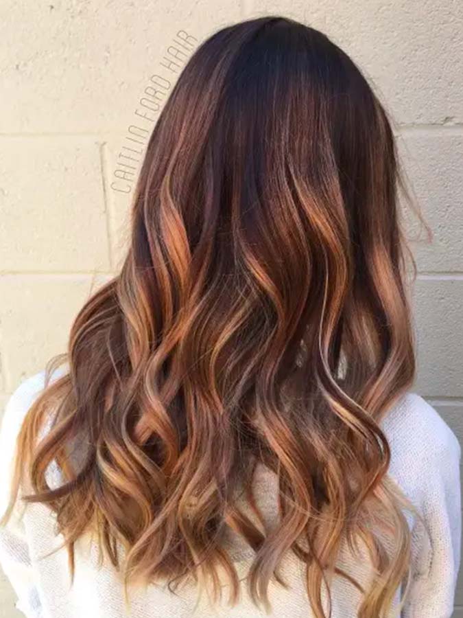 Balayage al caramello per capelli color cioccolato