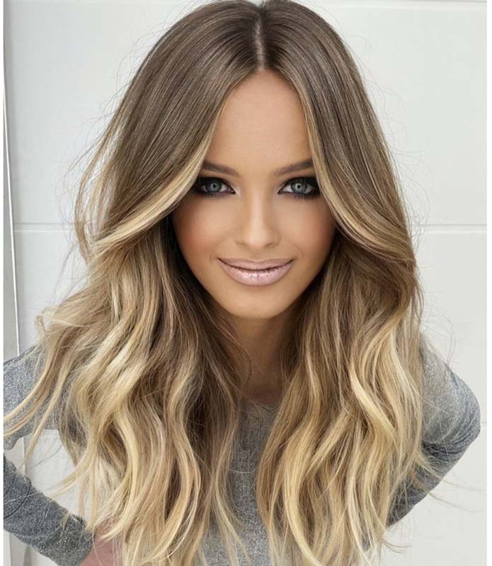 Balayage biondo su capelli castani