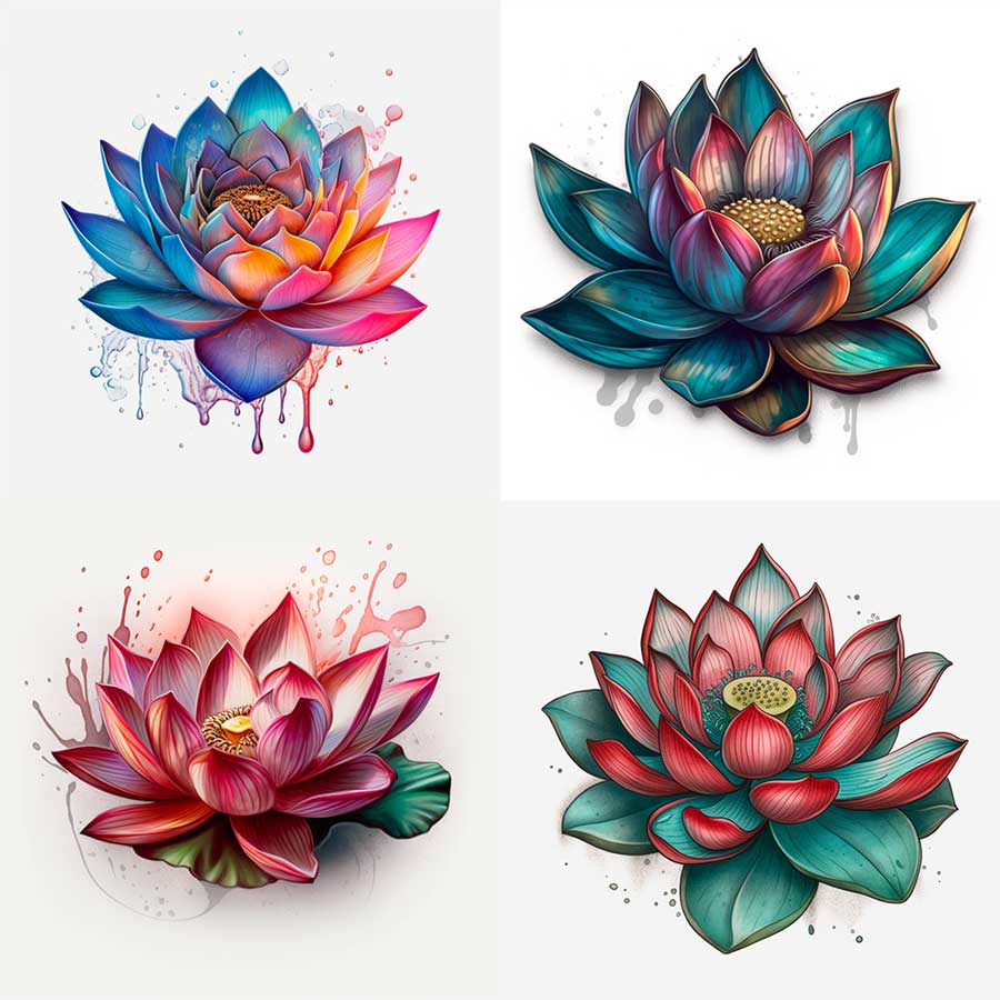 Disegni fiori di Loto 3D per tatuaggi