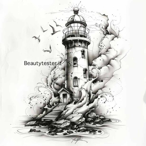 Disegno per tatuaggio che ritrae un faro