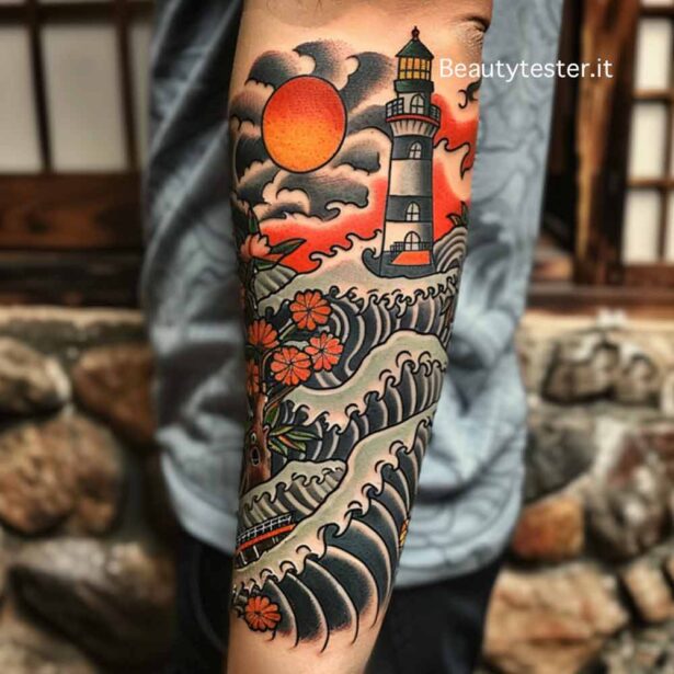 Neo Traditional e stile giapponese  tatuaggio faro