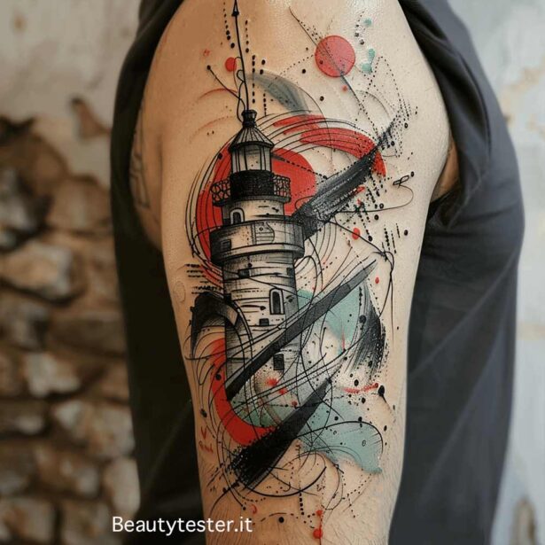 Tatuaggio faro in stile Trash Polka