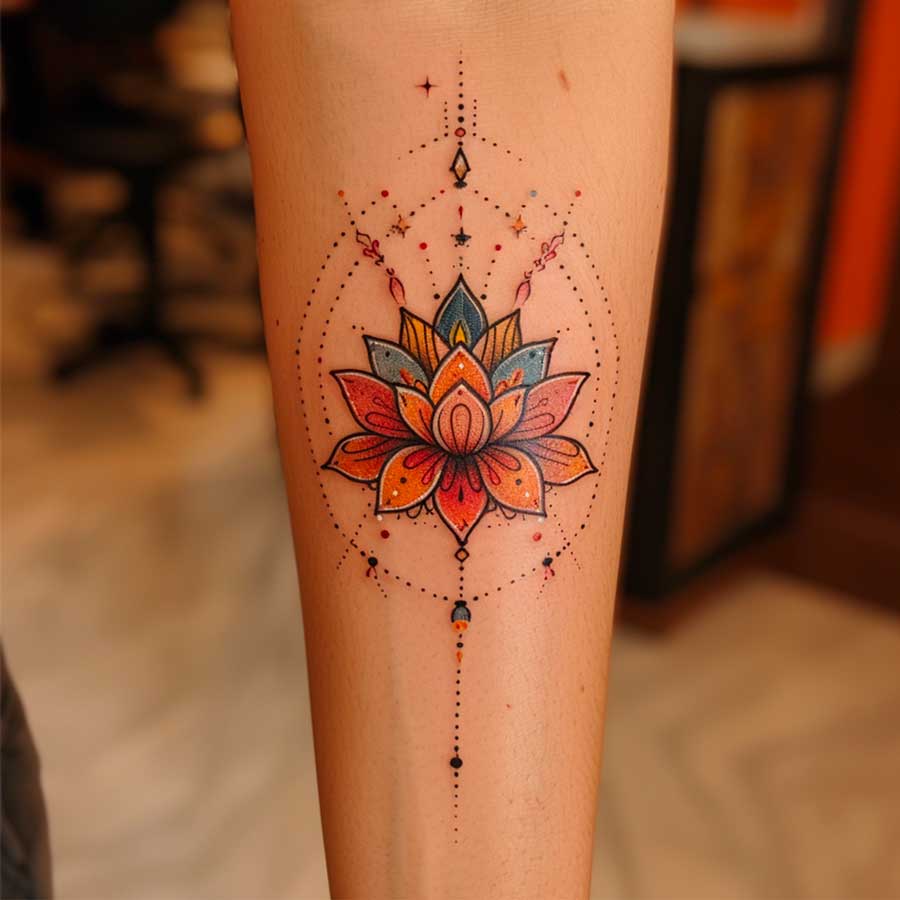 Tatuaggio fiori di Loto colorato Astratto