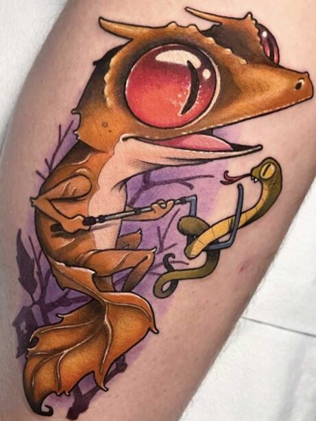 Tatuaggio geco particolare colorato