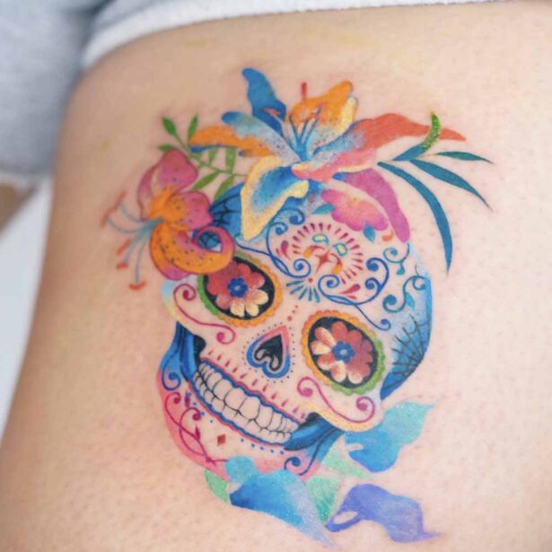 Tatuaggio teschio messicano watercolor ( acquerello)
