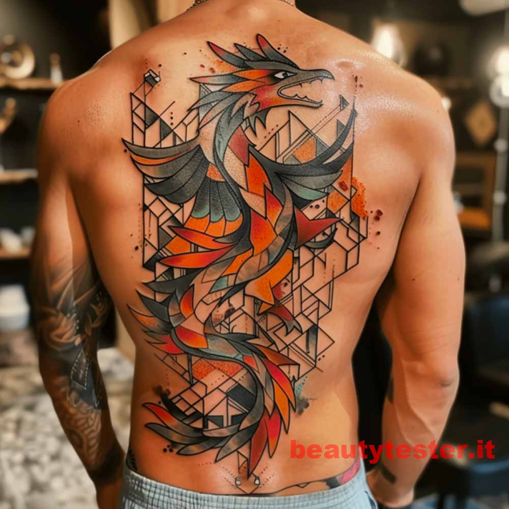 Tatuaggio fenice stile geometric